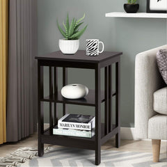 Set of 2 3 Tier Nightstands with Reinforced Side Bars, Dark Brown