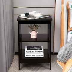Set of 2 3 Tier Nightstands with Reinforced Side Bars, Dark Brown