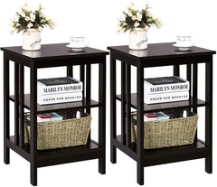 Set of 2 3 Tier Nightstands with Reinforced Side Bars, Dark Brown