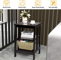 Set of 2 3 Tier Nightstands with Reinforced Side Bars, Dark Brown