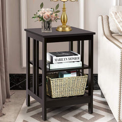 Set of 2 3 Tier Nightstands with Reinforced Side Bars, Dark Brown