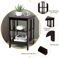 Set of 2 3 Tier Nightstands with Reinforced Side Bars, Dark Brown