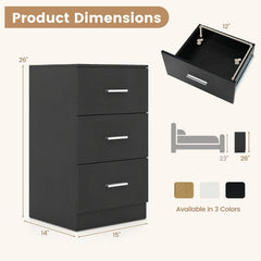 Set of 2 Nightstand with Charging Station End Table with 3 Storage Drawers Bedside Table for Bedroom-Black