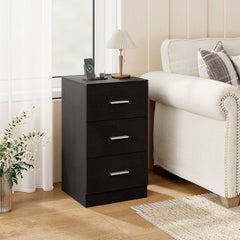 Set of 2 Nightstand with Charging Station End Table with 3 Storage Drawers Bedside Table for Bedroom-Black