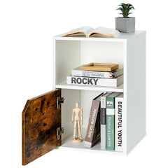 Set of 2 Nightstands with Open Shelf and Cabinet Door, White