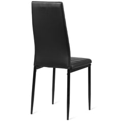 Set of 6 High Back Dining Chairs, Black Ribbed Faux Leather with Steel Legs