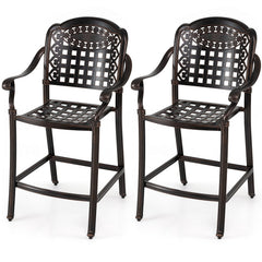 Set of 2 Outdoor Bar Stool 25.5 Inch Counter Height Cast Aluminum Bar Chairs-Copper