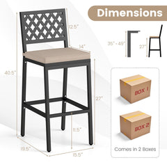 Set of 2 Patio Bar Chairs Counter Height with Detachable Cushion and Footrest-Argyle Pattern