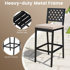 Set of 2 Patio Bar Chairs Counter Height with Detachable Cushion and Footrest-Argyle Pattern