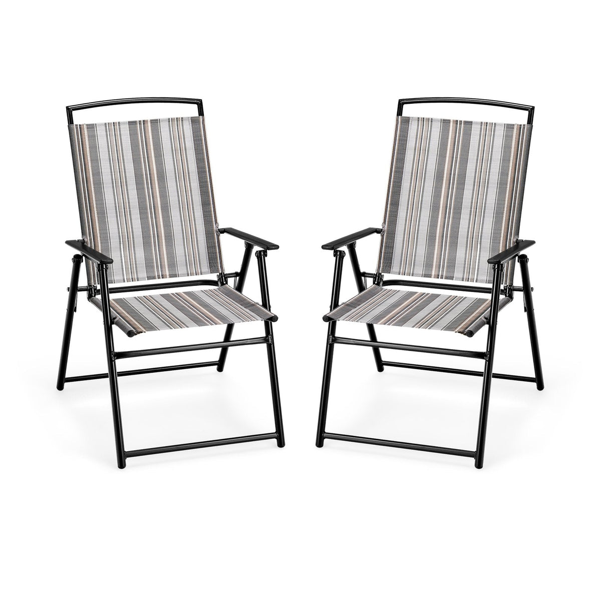 Set of 2 Patio Folding Sling Chairs Space-saving Dining Chair-Gray