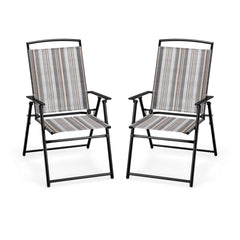 Set of 2 Patio Folding Sling Chairs Space-saving Dining Chair-Gray