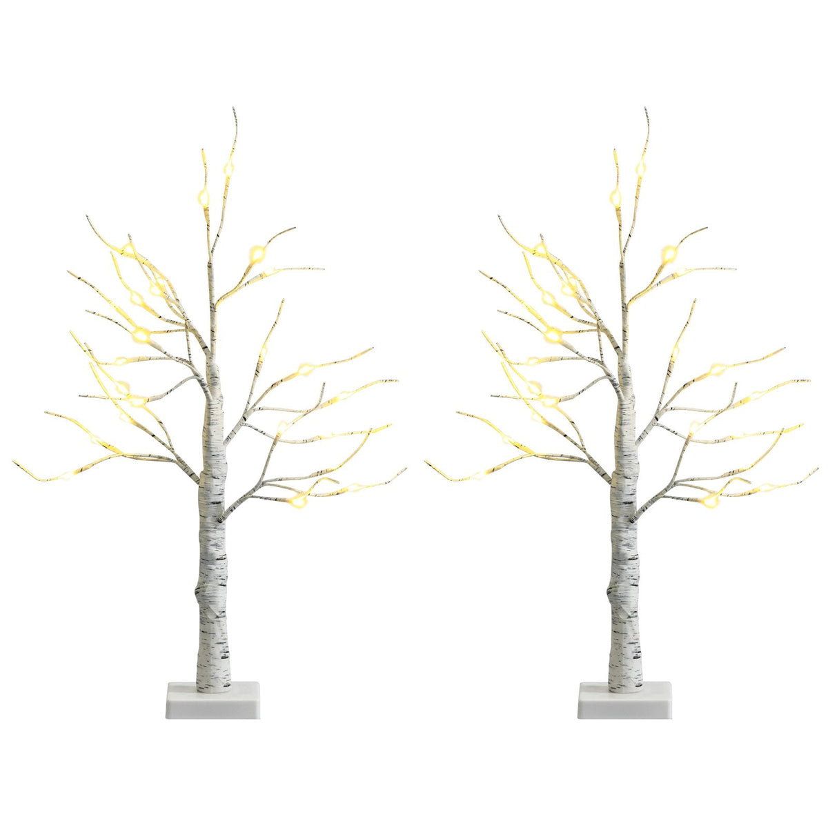 Set of 2 Mini White Birch Twig Trees, 24 Inch Battery Powered with 24 LEDs Each