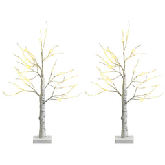 Set of 2 Mini White Birch Twig Trees, 24 Inch Battery Powered with 24 LEDs Each