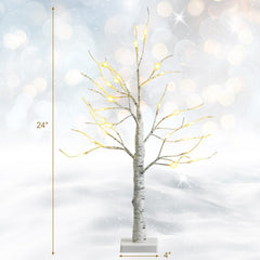 Set of 2 Mini White Birch Twig Trees, 24 Inch Battery Powered with 24 LEDs Each