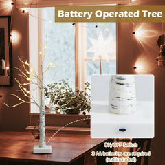 Set of 2 Mini White Birch Twig Trees, 24 Inch Battery Powered with 24 LEDs Each