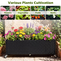 Set of 2 Raised Garden Bed PE Rattan Wicker Patio Planter Box with Liner and Wheels