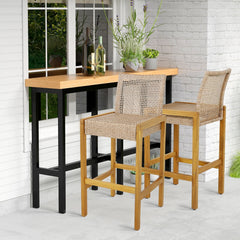 Set of 2 Rattan Patio Wood Barstools Dining Chairs with Backrest-Set of 2