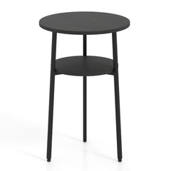 Round Side Table with Storage Shelf & Metal Frame for Living Room-Black