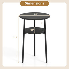 Round Side Table with Storage Shelf & Metal Frame for Living Room-Black