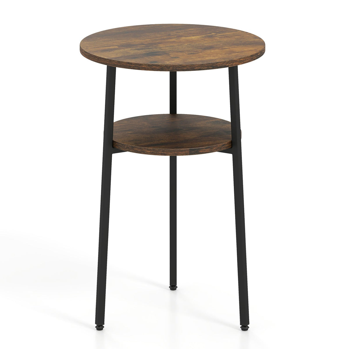 Round Side Table with Storage Shelf & Metal Frame for Living Room-Rustic Brown