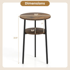 Round Side Table with Storage Shelf & Metal Frame for Living Room-Rustic Brown
