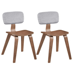 Set of 2 Walnut Rubber Wood Dining Chairs with Grey Teddy Velvet Backrest and Contoured Seat