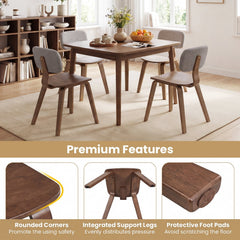 Set of 2 Walnut Rubber Wood Dining Chairs with Grey Teddy Velvet Backrest and Contoured Seat