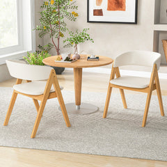 Set of 2 Padded Dining Chairs with Wrap Around Curved Back, Natural Rubber Wood and Beige
