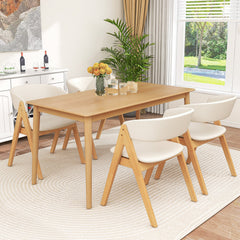 Set of 2 Padded Dining Chairs with Wrap Around Curved Back, Natural Rubber Wood and Beige