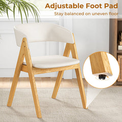 Set of 2 Padded Dining Chairs with Wrap Around Curved Back, Natural Rubber Wood and Beige
