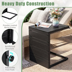 Set of 2 Space-Saving C-Shaped Side Table with Wood-Plastic Top-Black