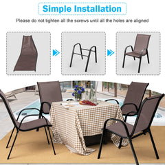 Set of 2 Stackable Patio Dining Chairs Set with Armrest-Brown
