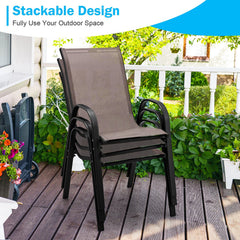 Set of 2 Stackable Patio Dining Chairs Set with Armrest-Brown