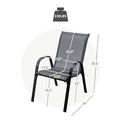 Set of 2 Stackable Patio Dining Chairs Set with Armrest-Grey