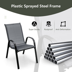 Set of 2 Stackable Patio Dining Chairs Set with Armrest-Grey