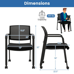 Set of 2 Stackable Rolling Office Chairs with Mesh Backrest-Black