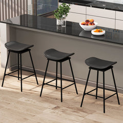 Set of 2 Backless Swivel Saddle Bar Stools in Black with Metal Frames, 28 Inch Seat