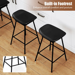 Set of 2 Backless Swivel Saddle Bar Stools in Black with Metal Frames, 28 Inch Seat