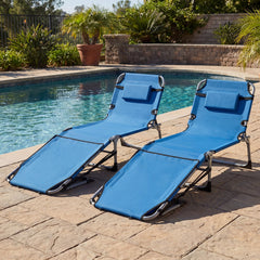 Set of 2 Folding Tanning Chairs with 4 Level Backrests, Blue