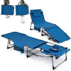 Set of 2 Folding Tanning Chairs with 4 Level Backrests, Blue