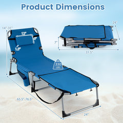 Set of 2 Folding Tanning Chairs with 4 Level Backrests, Blue