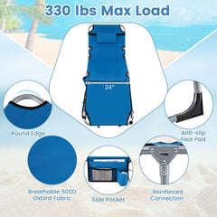 Set of 2 Folding Tanning Chairs with 4 Level Backrests, Blue