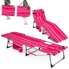 Set of 2 Folding Tanning Chairs with Locking Backrests, Pink Stripe