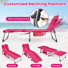 Set of 2 Folding Tanning Chairs with Locking Backrests, Pink Stripe