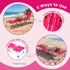 Set of 2 Folding Tanning Chairs with Locking Backrests, Pink Stripe
