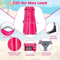 Set of 2 Folding Tanning Chairs with Locking Backrests, Pink Stripe