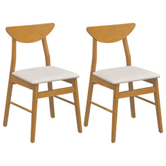 Set of 2 Dining Chairs with Curved Wood Backrest and Upholstered Seat, Natural Rubber Wood