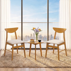 Set of 2 Dining Chairs with Curved Wood Backrest and Upholstered Seat, Natural Rubber Wood