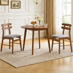 Set of 2 Walnut Dining Chairs with Twin Rail Back and Padded Grey Seat