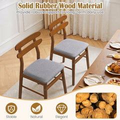 Set of 2 Walnut Dining Chairs with Twin Rail Back and Padded Grey Seat